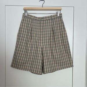 Vtg David Smith Womens Walking Shorts Size 10 Beige Plaid High Waist Made In USA